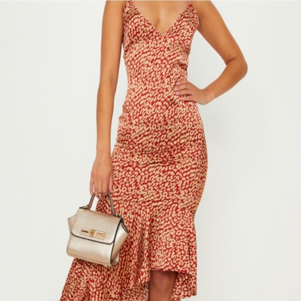 PrettyLittleThing leopard print frill hem dress